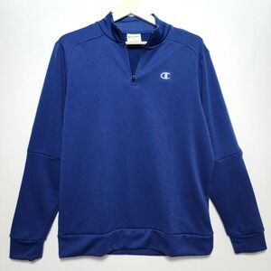 Champion Quarter Zip Men's Pullover Blue Large